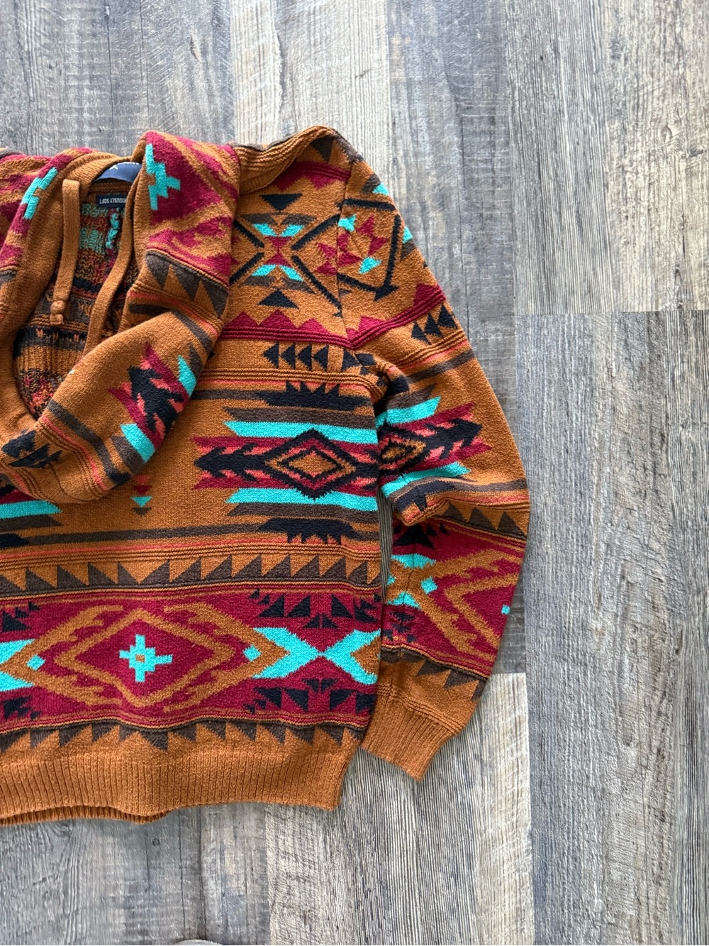 Womens’e Shawl Collar Sweater - Brown Aztec Pattern
